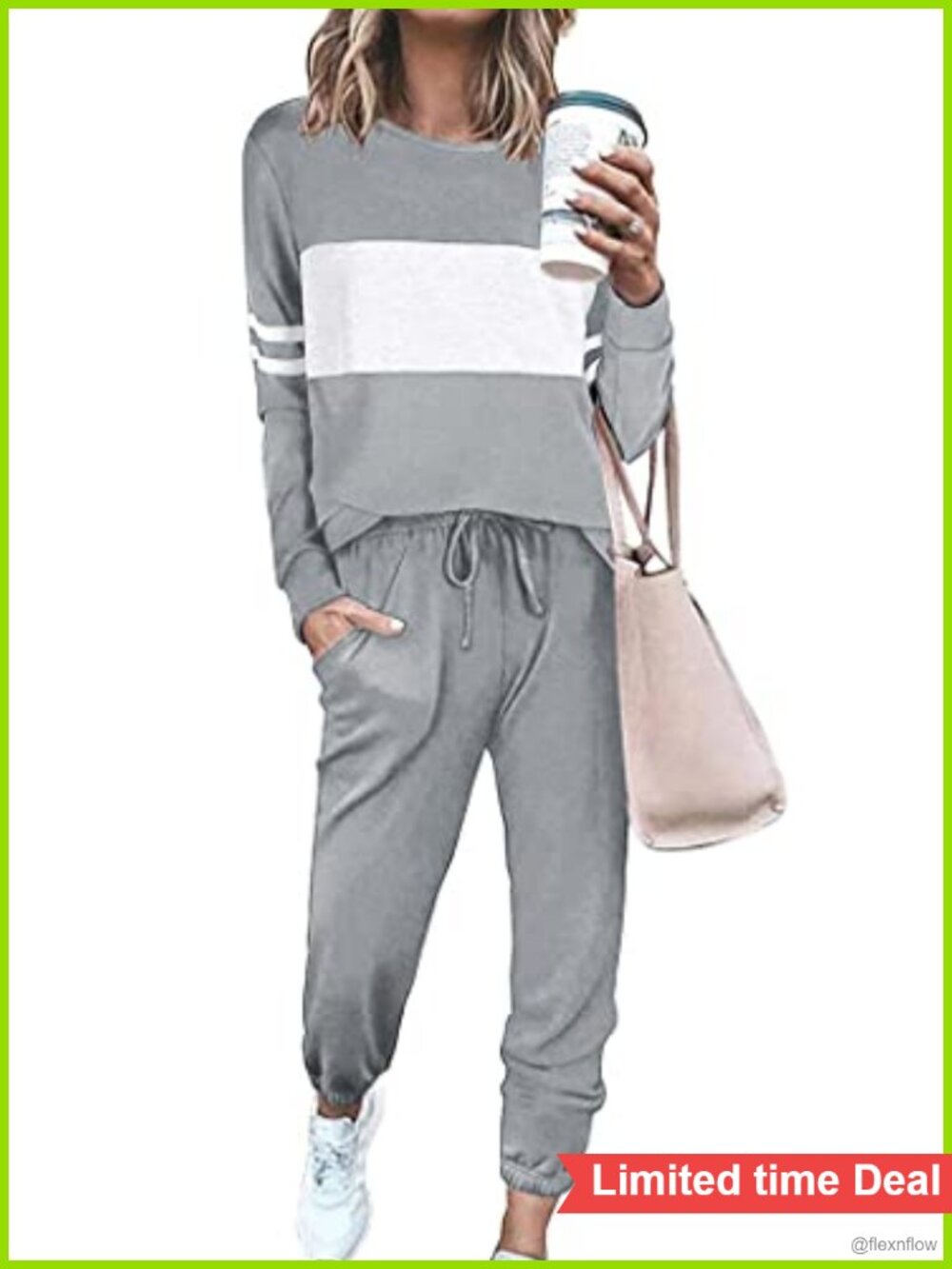 Women 2 Piece Tracksuit Set Color Block Sweatsuit Long Sleeve Jogger Set